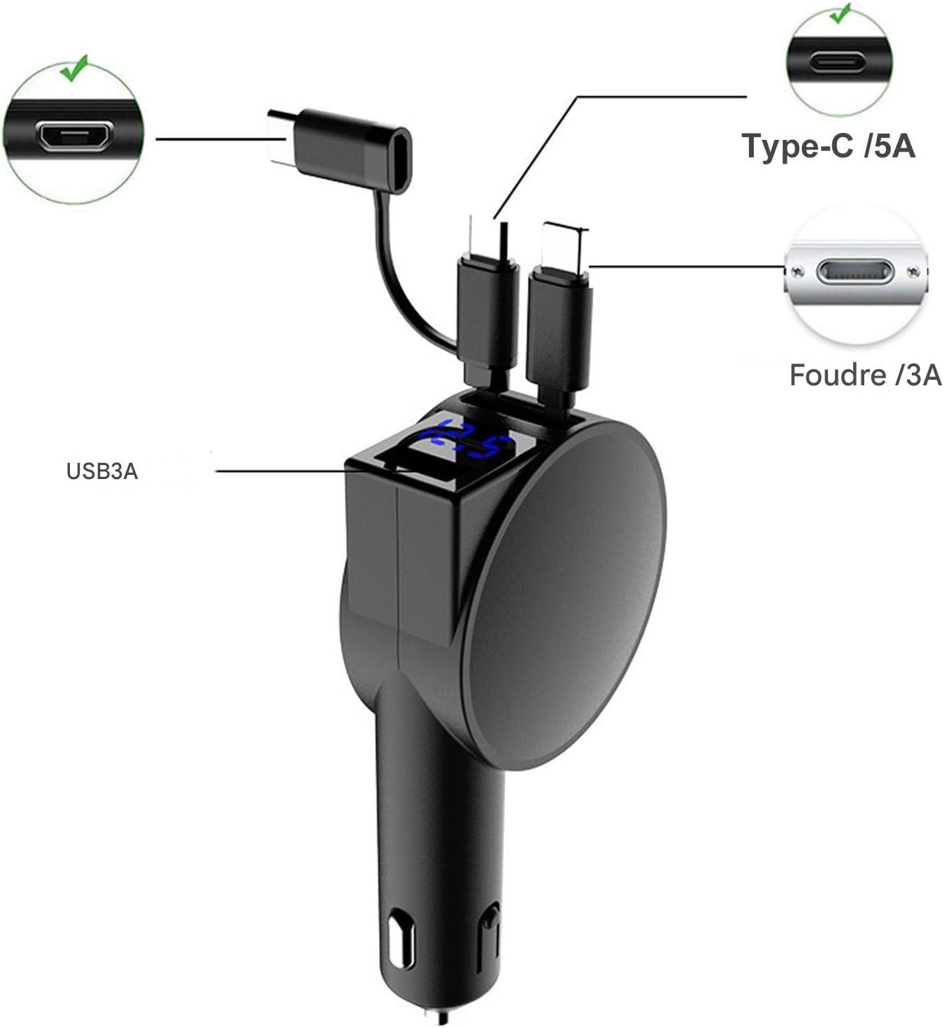 Chargeur de voiture rétractable 3 en 1 Ultra rapide