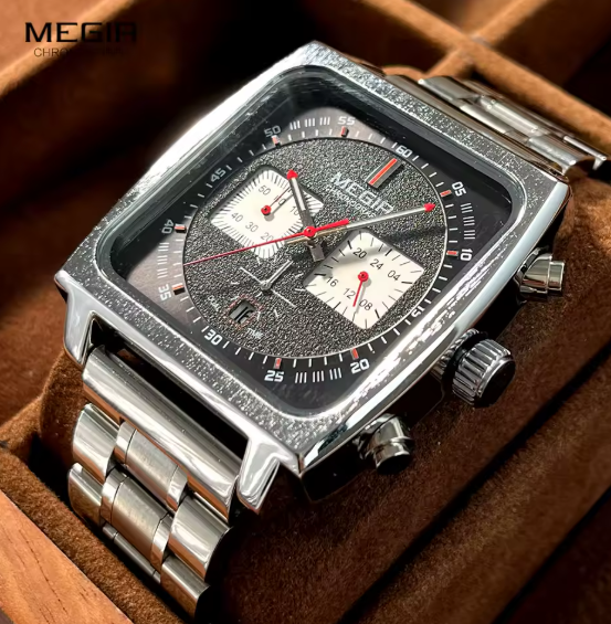 Montre à quartz carrée pour homme.