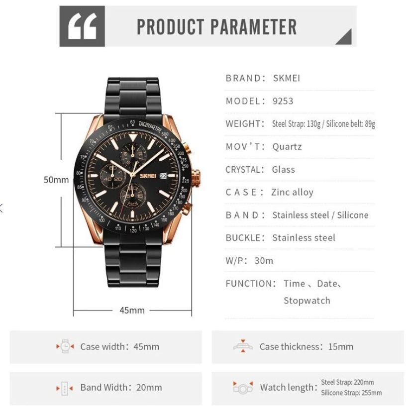 Montre de luxe pour homme Skmei 9253.