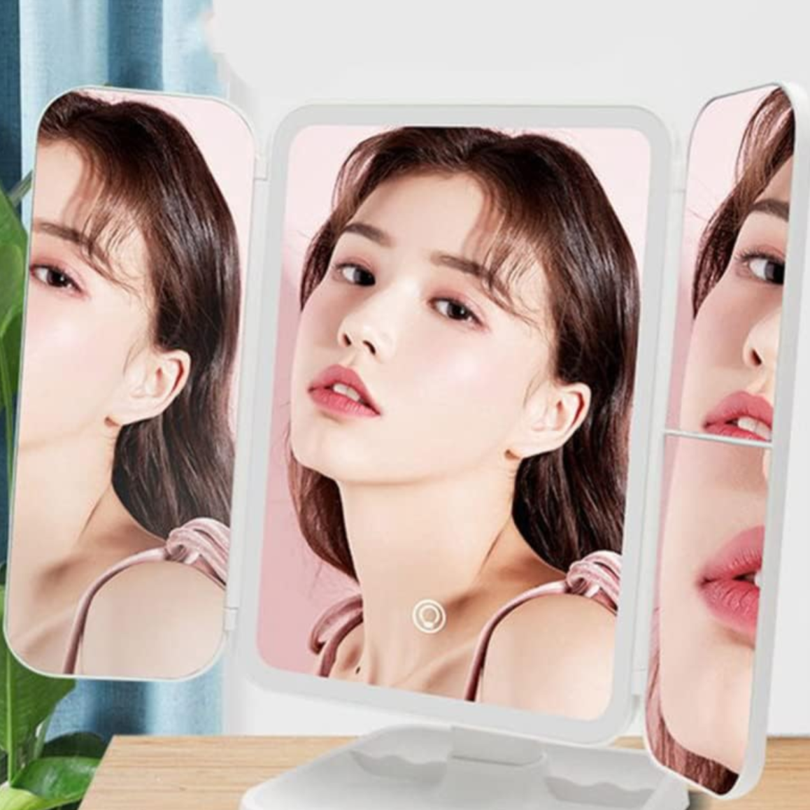 Miroir Maquillage 3 En 1 Avec Lumière Et Ventilateur - Grossissement X5 USB Rechargeable 20cm