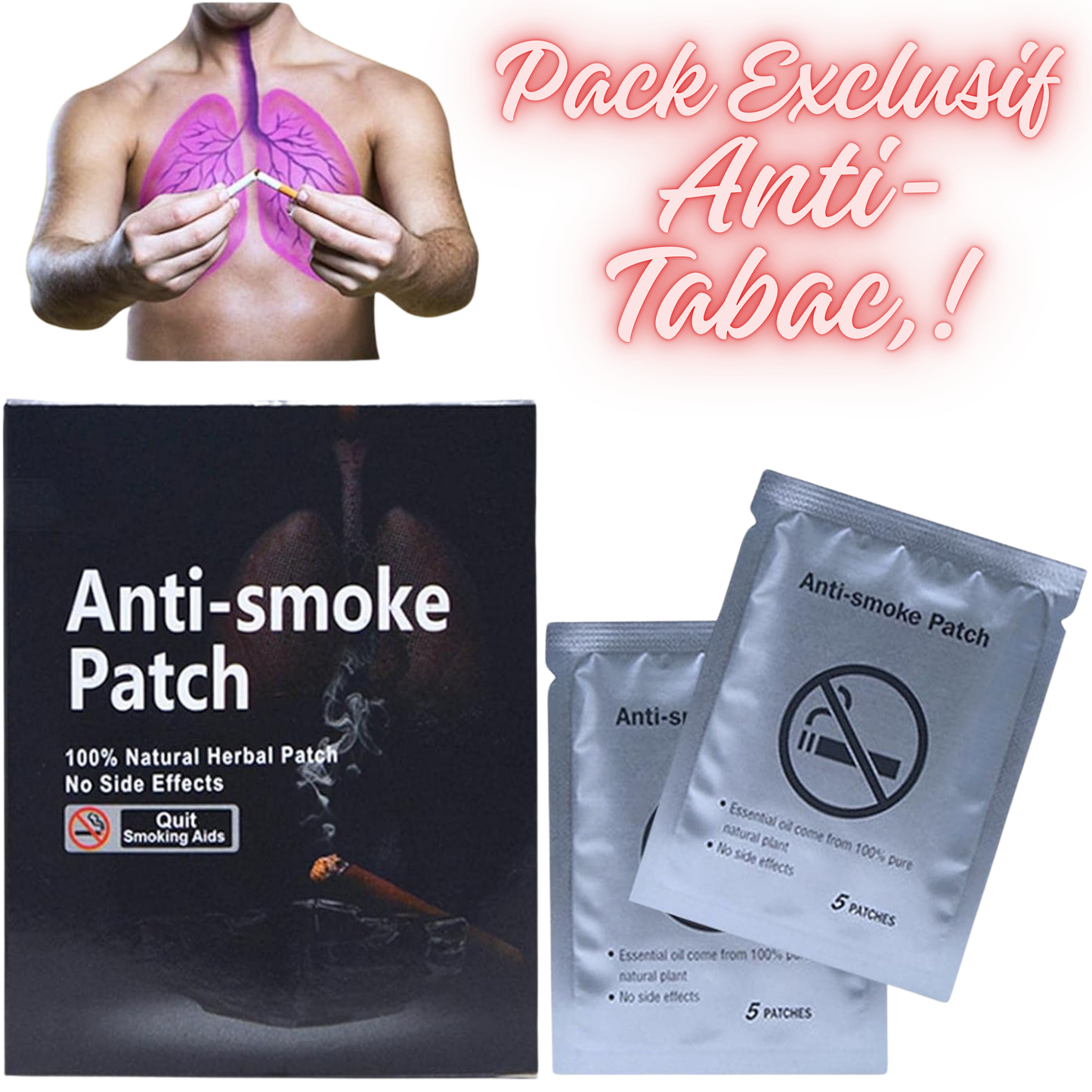 Pack de 2 paquets de 5 patchs anti-tabac efficaces.