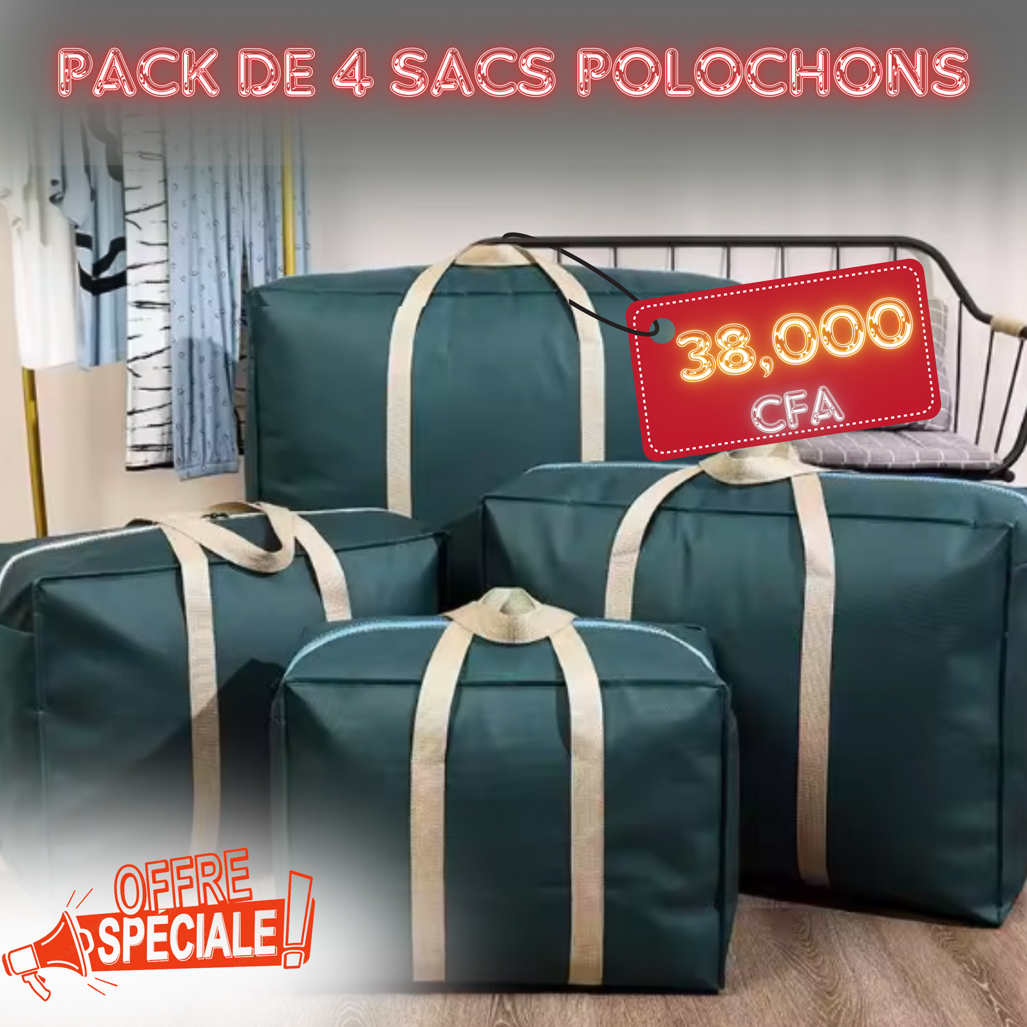 Pack de 4 sacs polochons extra larges.