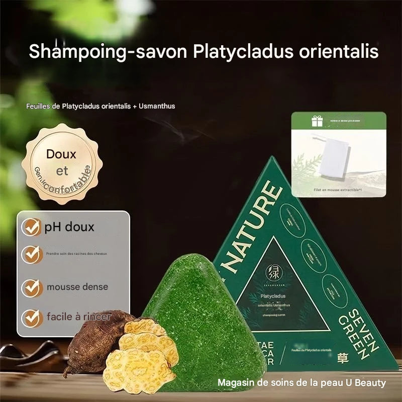 shampooing solide Seven Green “naturel & anti-chute”.