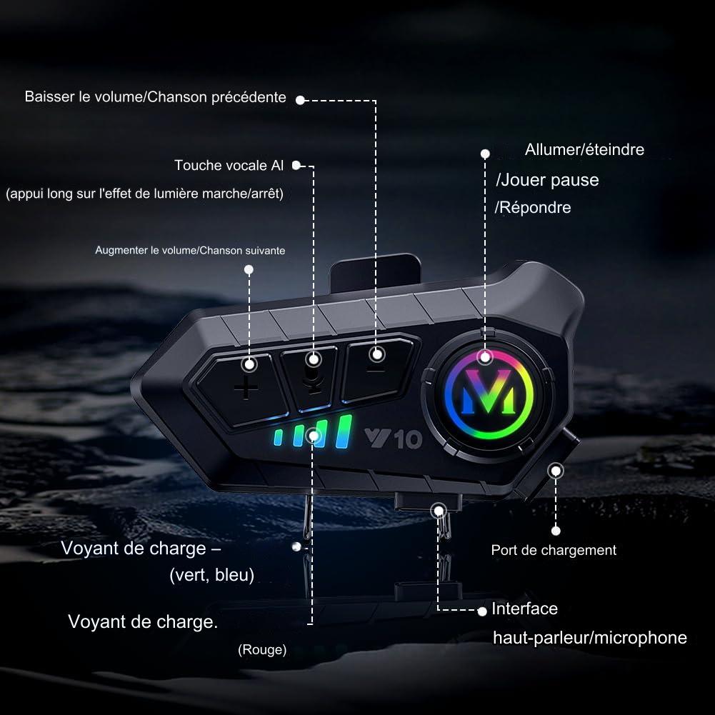 Y10 - Casque Bluetooth stéréo sans fil pour motards.