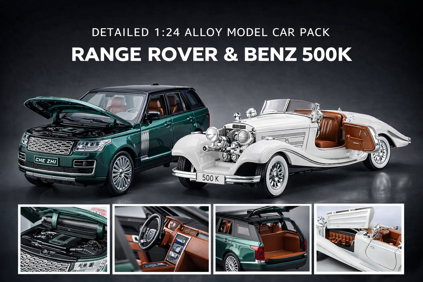 Pack Voitures Miniatures Luxe 1:24 Mercede Benz 500K+Land Rover Range Rover