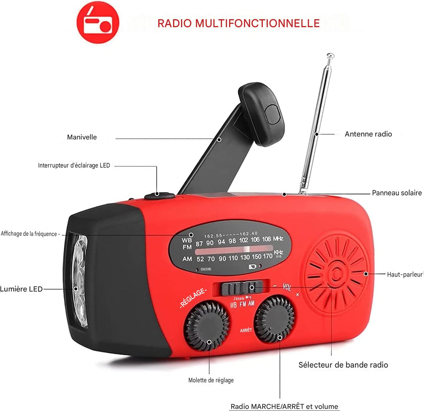 Radio d'urgence à manivelle solaire Portable.