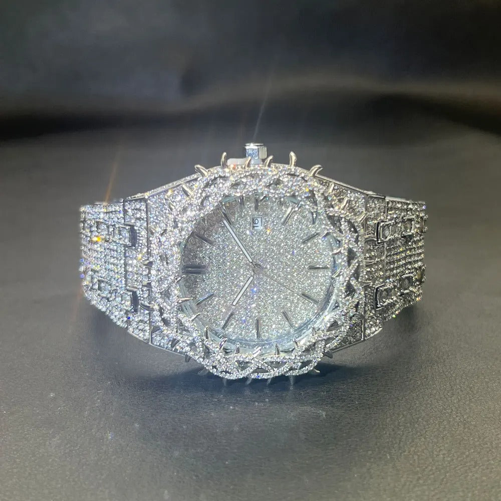 Montre Homme “Ice King” – Full Strass, Lumineuse & Étanche.