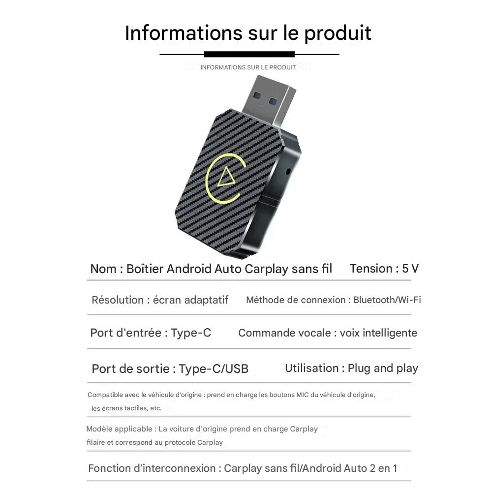 Adaptateur CarPlay & Android Auto Sans Fil