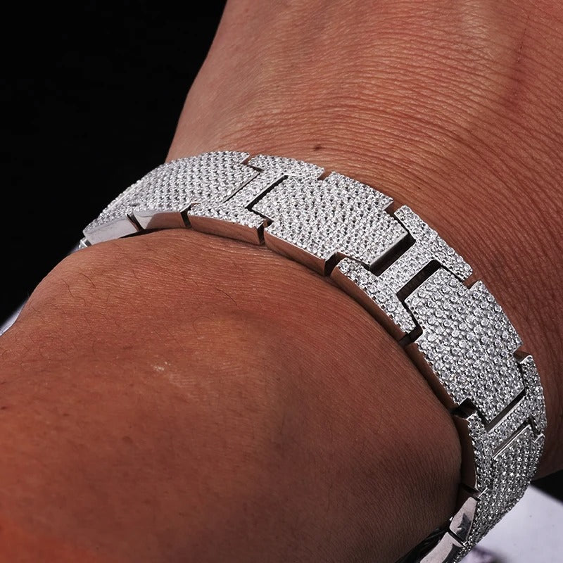 Bracelet Homme Luxe– Argent & Pavé de Zircons ✨