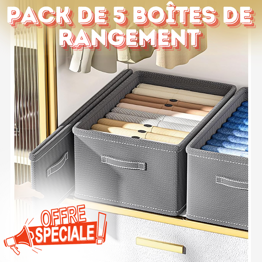 Pack de 5 boîtes de rangement innovantes et pliables.