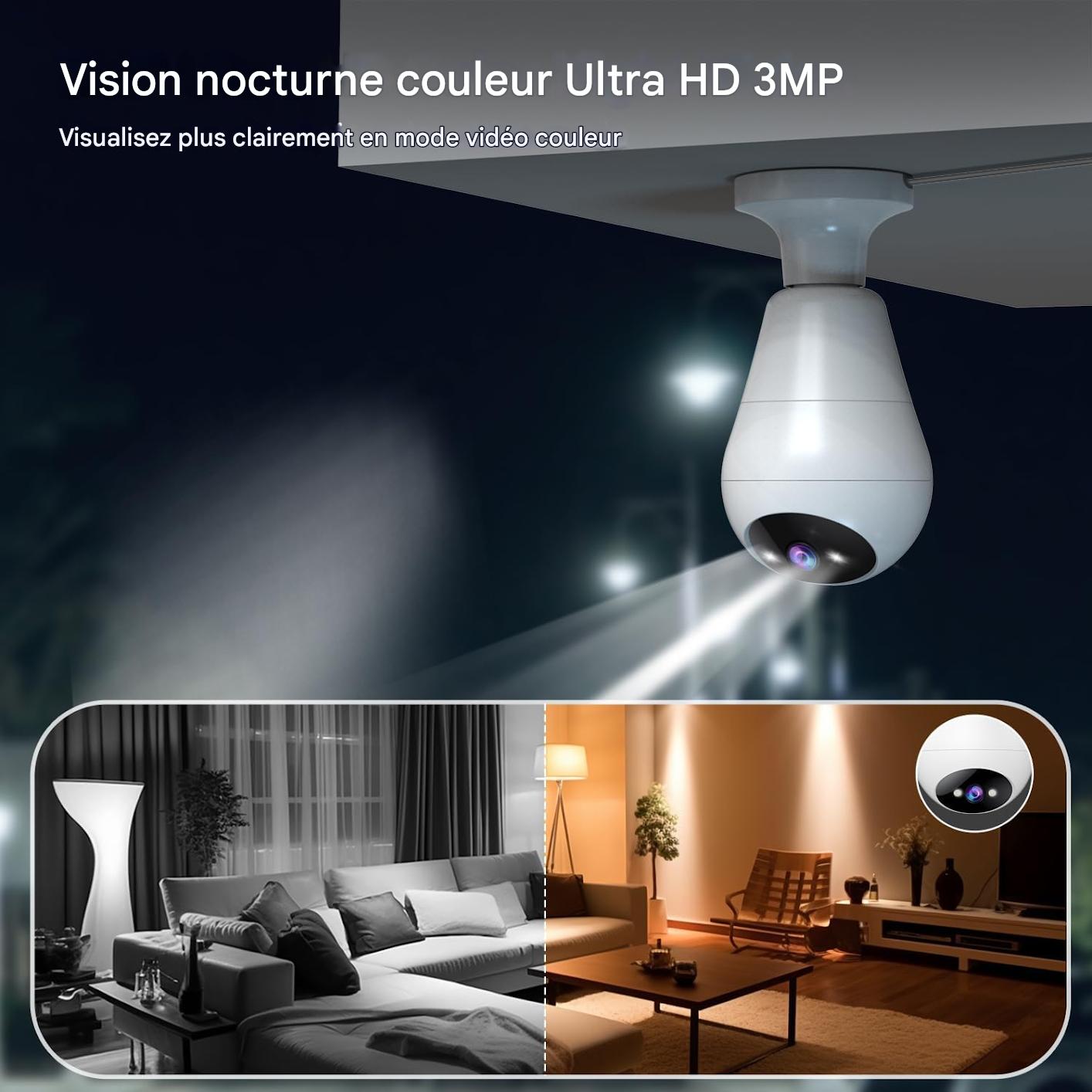Caméra de surveillance – Sécurité Intelligente en Forme d'Ampoule E27.