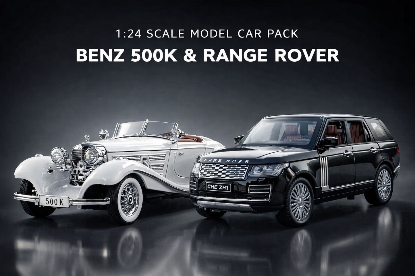 Pack Voitures Miniatures Luxe 1:24 Mercede Benz 500K+Land Rover Range Rover