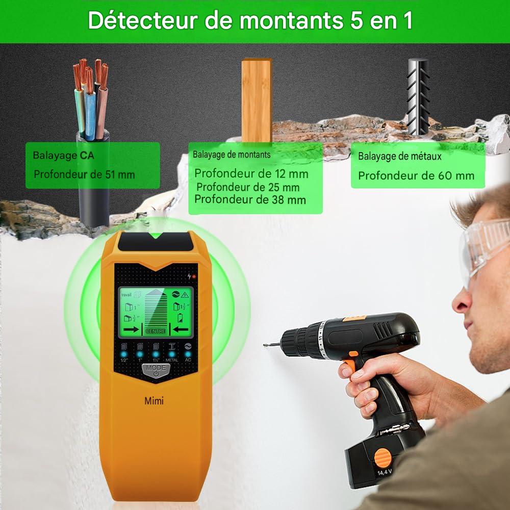 Détecteur de montants 5 en 1 avec écran LCD.