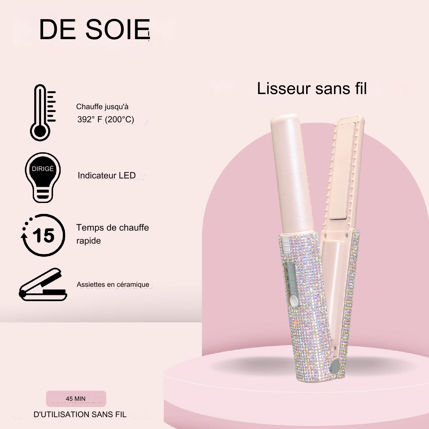 Mini lisseur à cheveux portable sans fil.