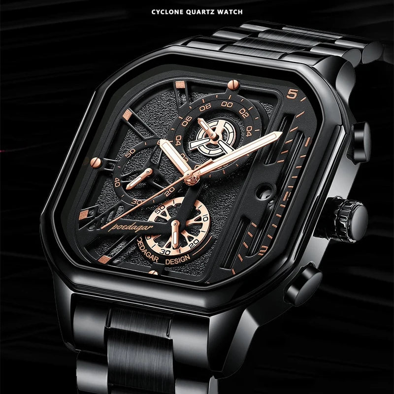 POEDAGAR-Montre pour homme à cadran carré.