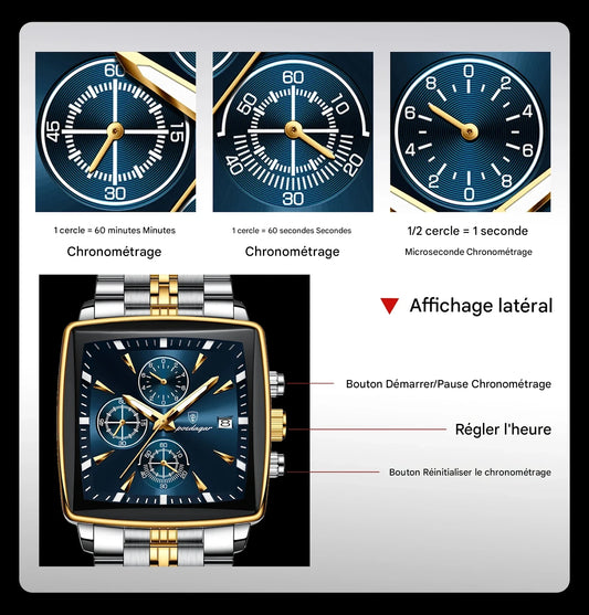 Montre de Luxe Homme – Élégance Carrée, Précision Infinie