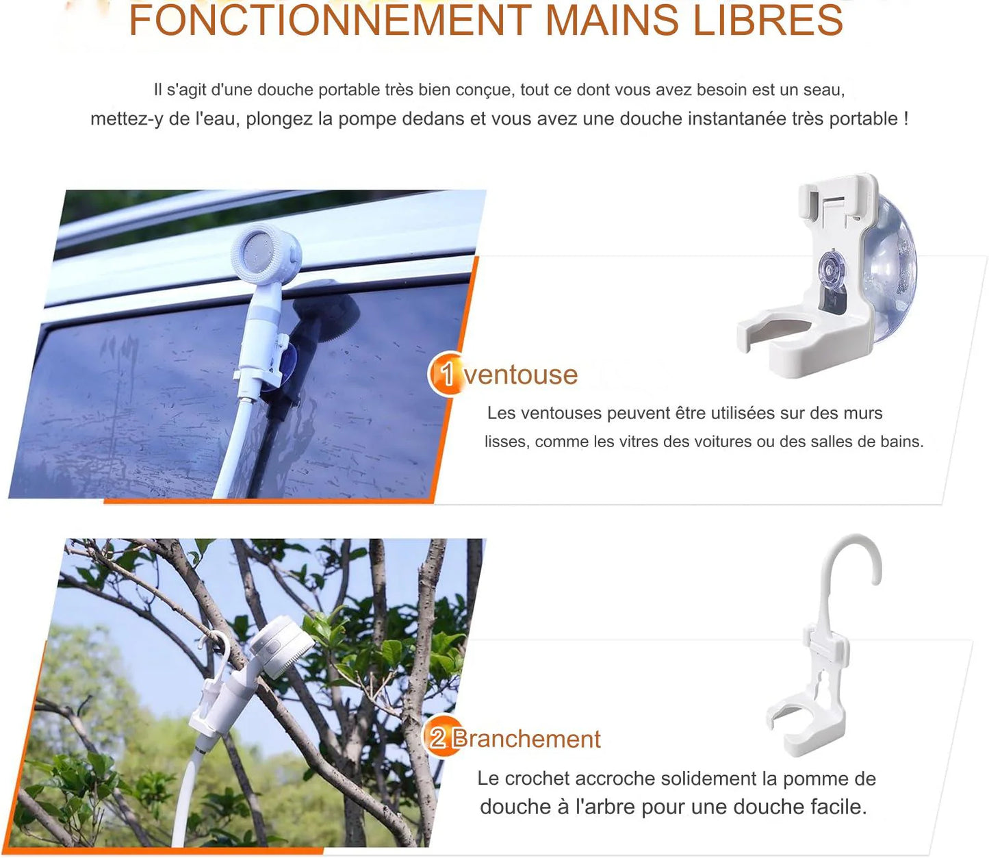 Douche portative extérieure polyvalente.