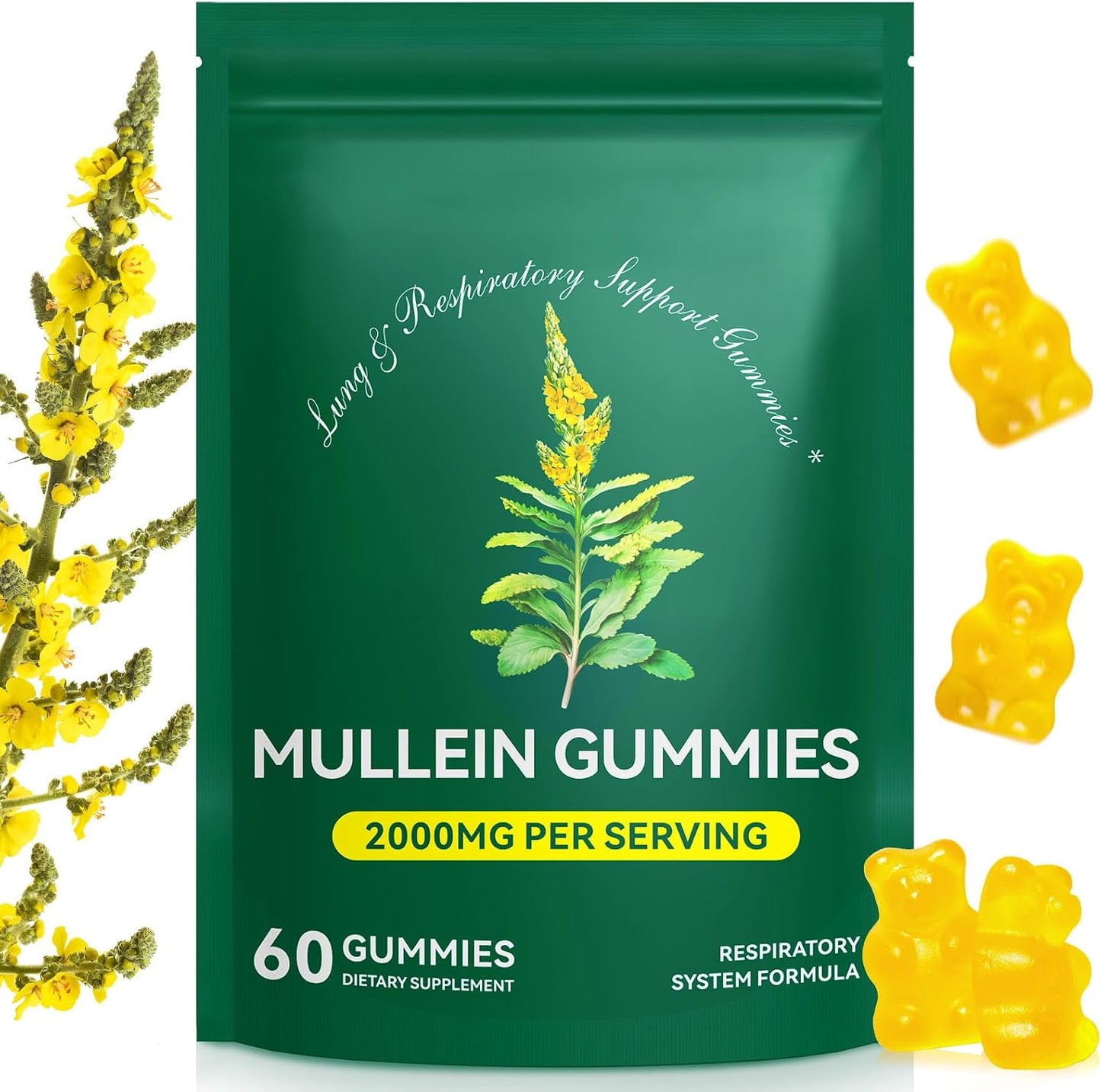 Mullein Gummies 2000 mg – Soutien Respiratoire Naturel au Bouillon-Blanc, 60 Gummies Burkina