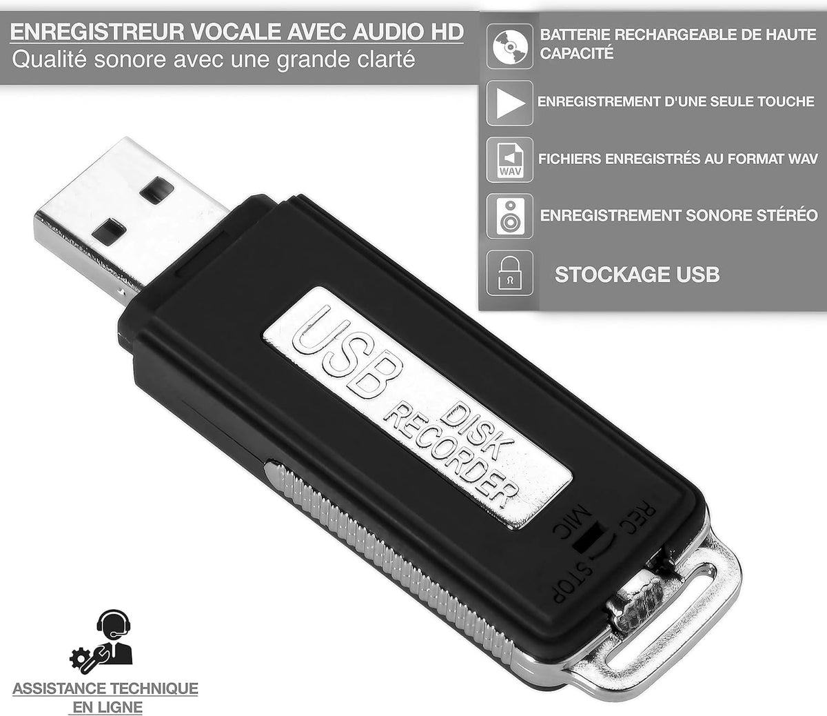 🎙️ Mini Enregistreur Vocal USB – Discret, Pratique, Facile à Utiliser Burkina
