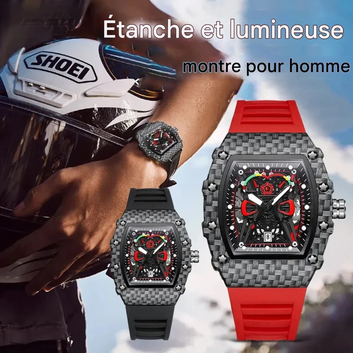 Montre Sport Luxe Carbone pour homme