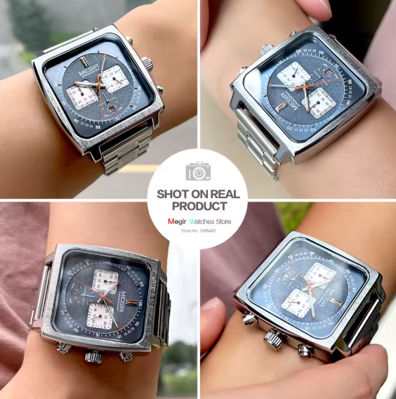 Montre à quartz carrée pour homme.