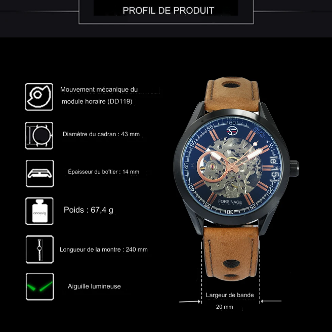 montre-bracelet en cuir pour homme,