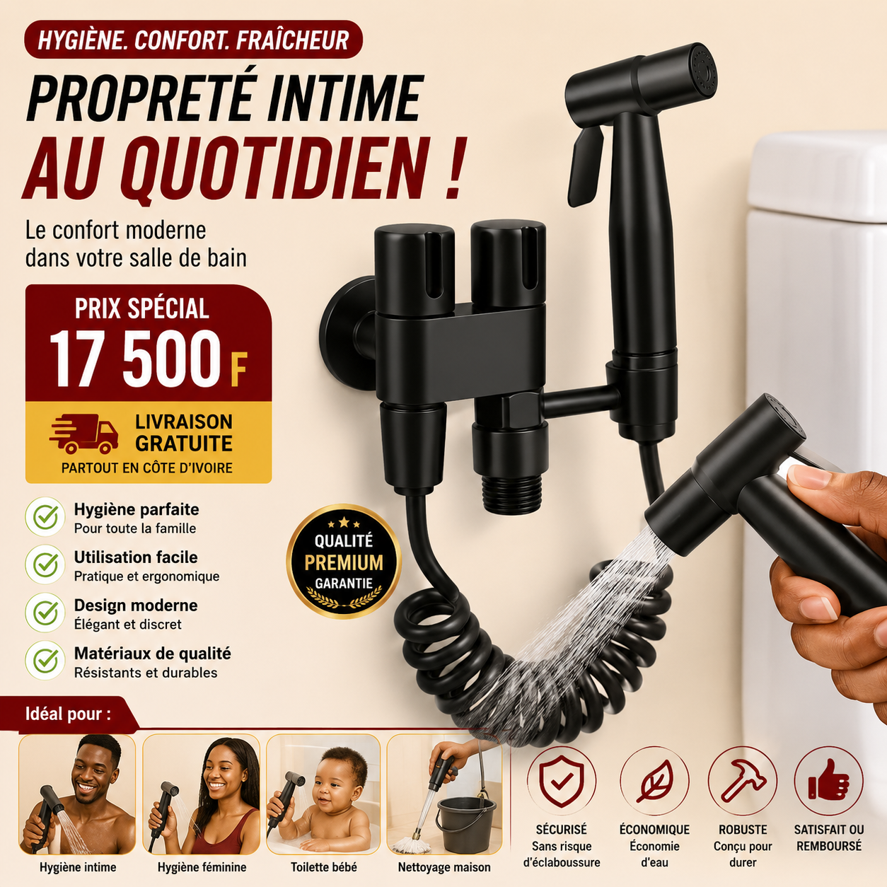 🚿 Douchette WC 4-en-1 – L'Hygiène Moderne Au Quotidien