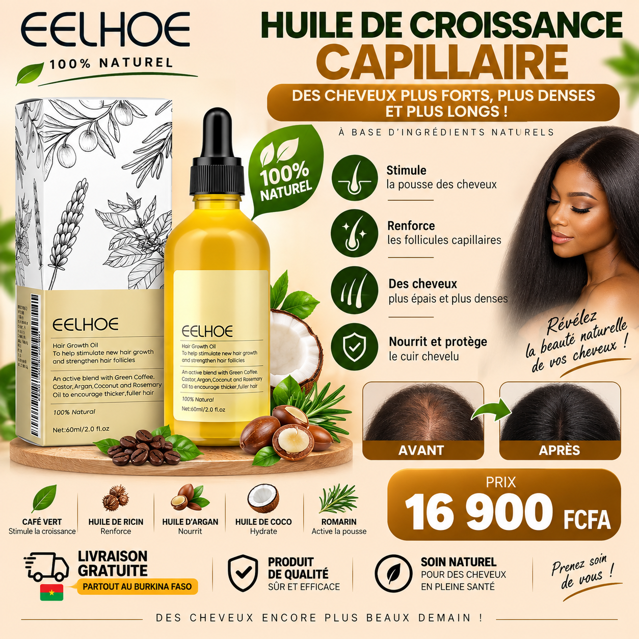 Huile de Croissance Capillaire EELHOE Burkina
