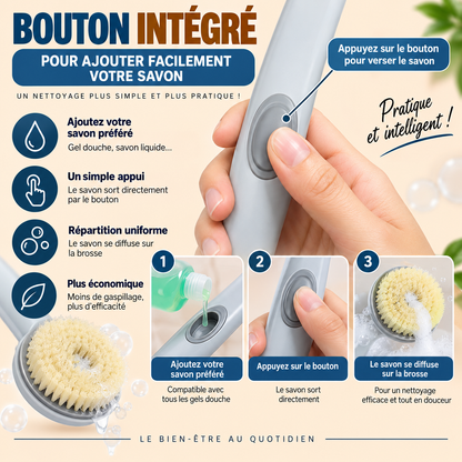 🛁 Brosse de Douche Long Manche avec Réservoir de Gel Douche Burkina