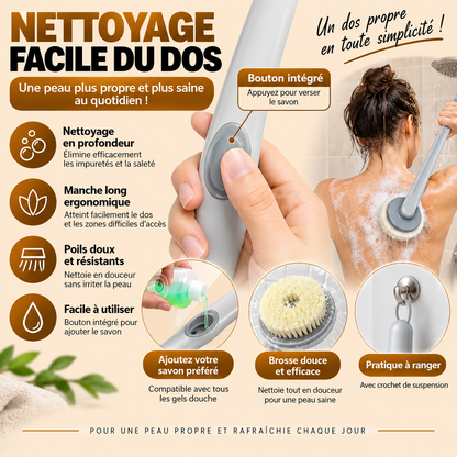 🛁 Brosse de Douche Long Manche avec Réservoir de Gel Douche Burkina