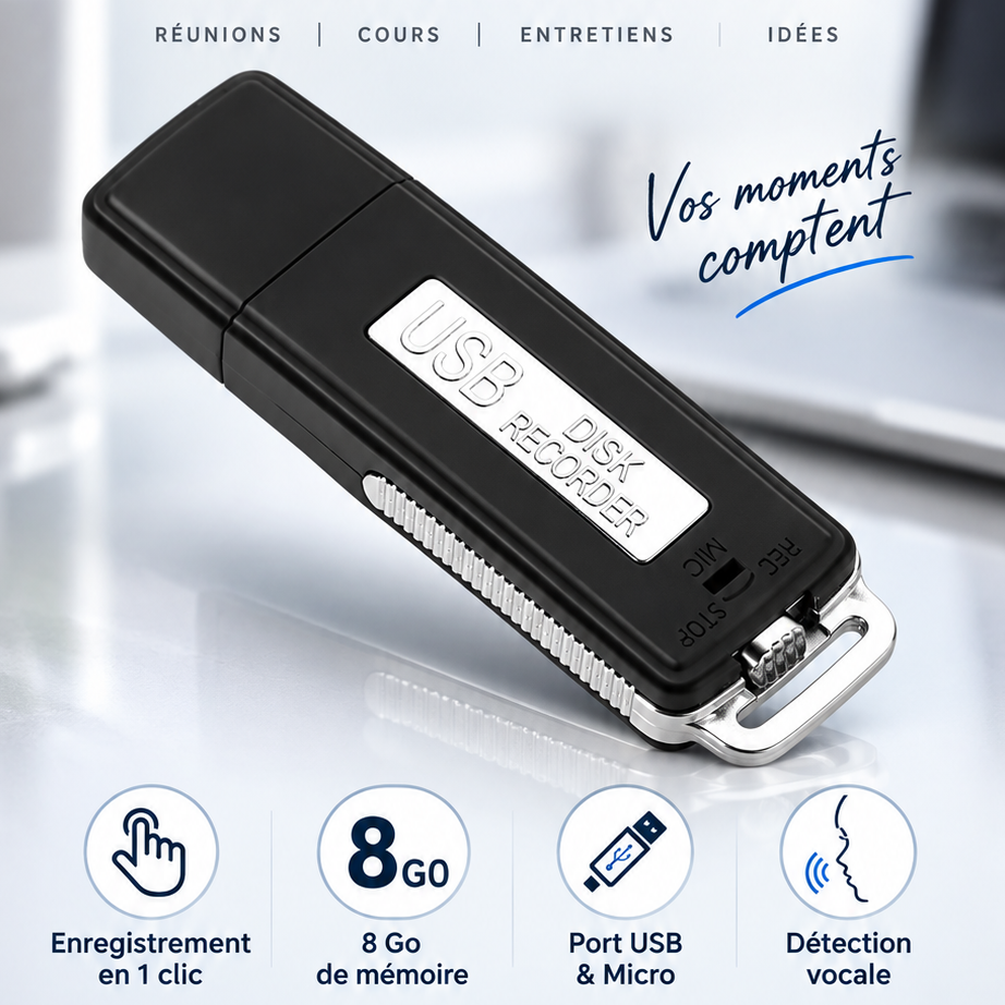 🎙️ Mini Enregistreur Vocal USB – Discret, Pratique, Facile à Utiliser Burkina