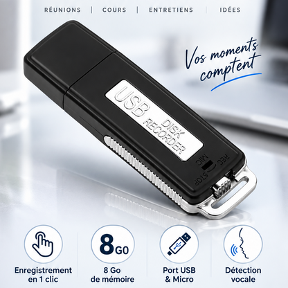 🎙️ Mini Enregistreur Vocal USB – Discret, Pratique, Facile à Utiliser Burkina