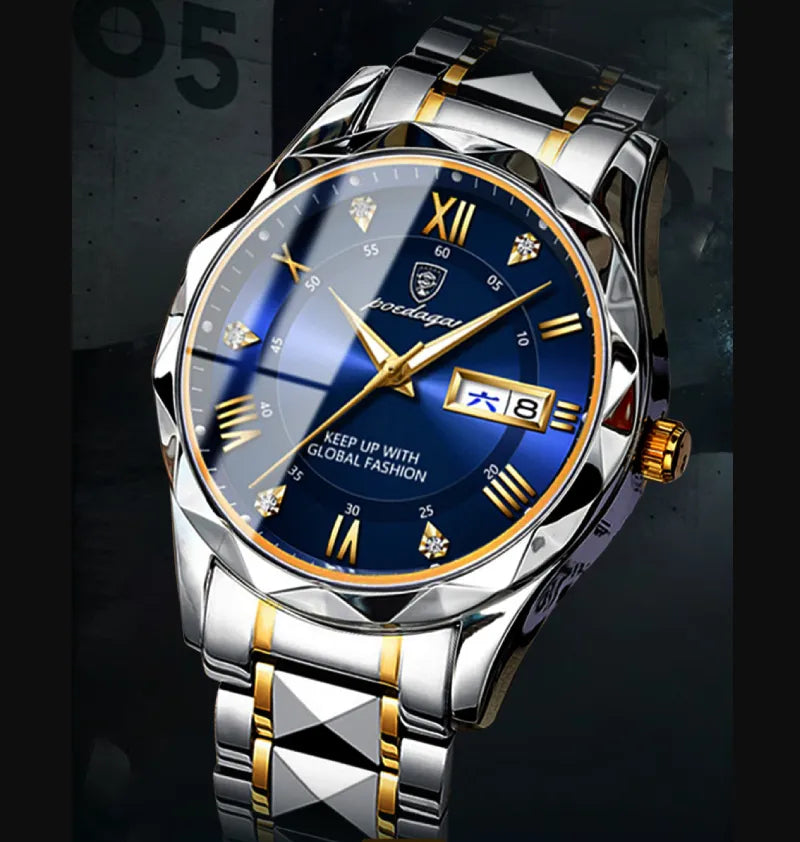 Poedagar Montre à quartz de luxe pour homme - Étanche - Lumineuse - En acier inoxydable