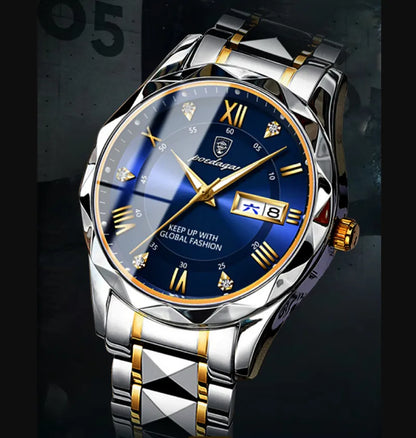 Poedagar Montre à quartz de luxe pour homme - Étanche - Lumineuse - En acier inoxydable