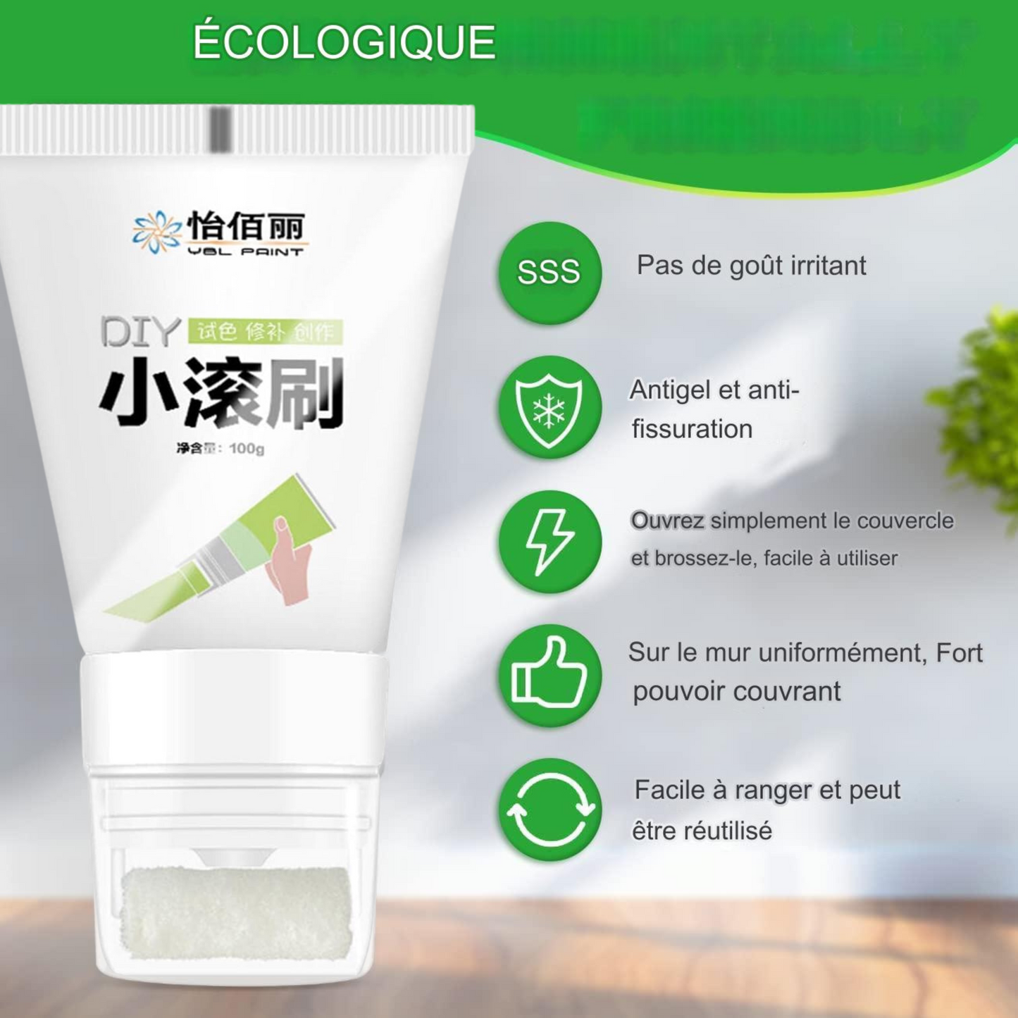 Pommade de réparation murale à rouleau.