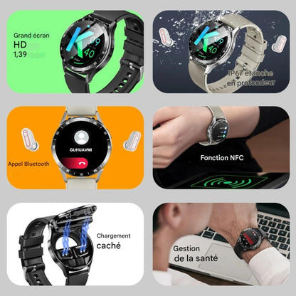 X7 TWS Montre connectée avec écouteurs sans fil intégrés.