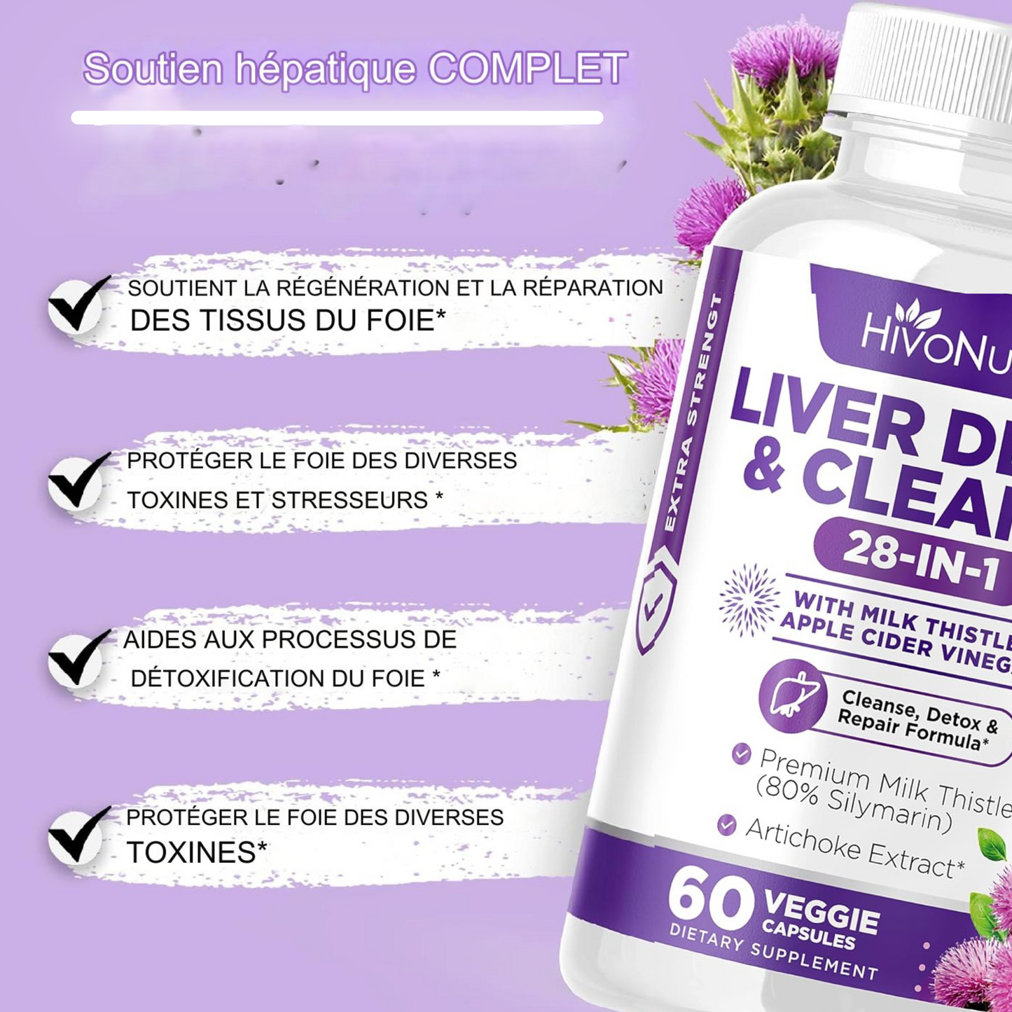 Capsules végétariennes pour nettoyer le foie et éliminer les toxines.