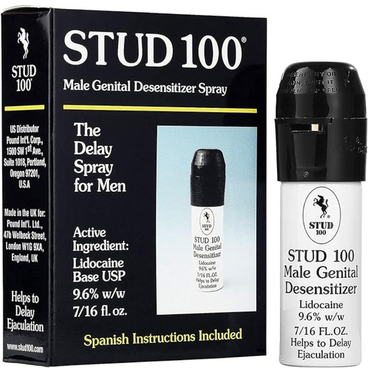 STUD 100-Spray désensibilisant génital masculin.