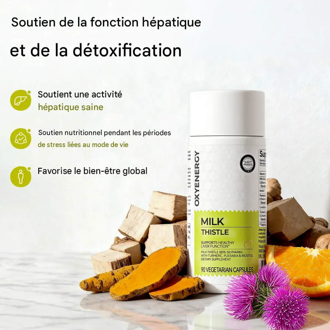 OXYENERGY Milk Thistle – Soutien du Foie au Chardon-Marie, Silymarine & Curcuma – 90 Capsules