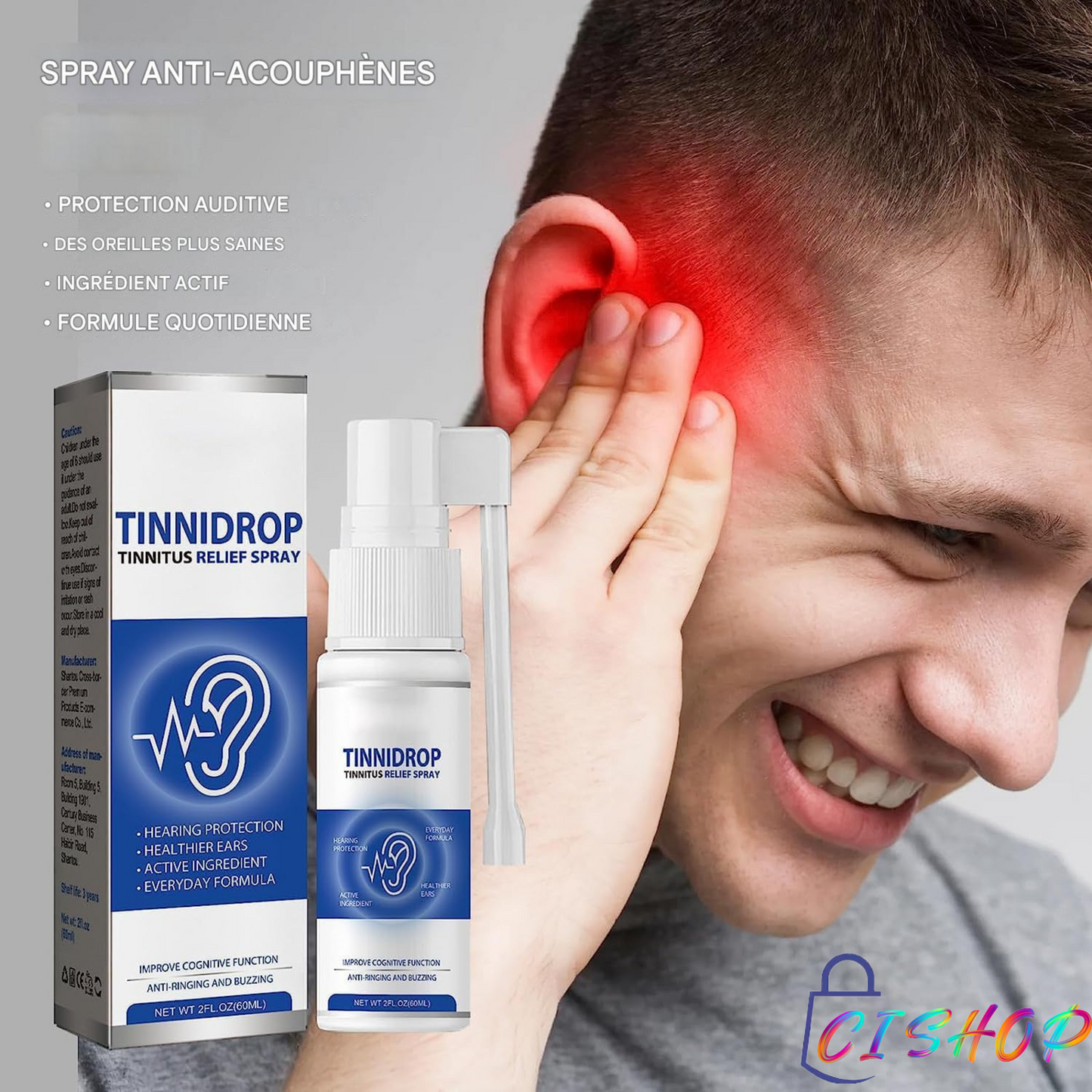 Tinnidrop Spray de soulagement des acouphènes.