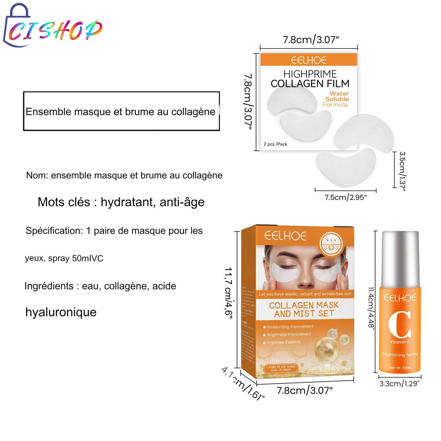 Kit Film de Collagène Soluble Coréen associé au Spray Facial à la Vitamine C