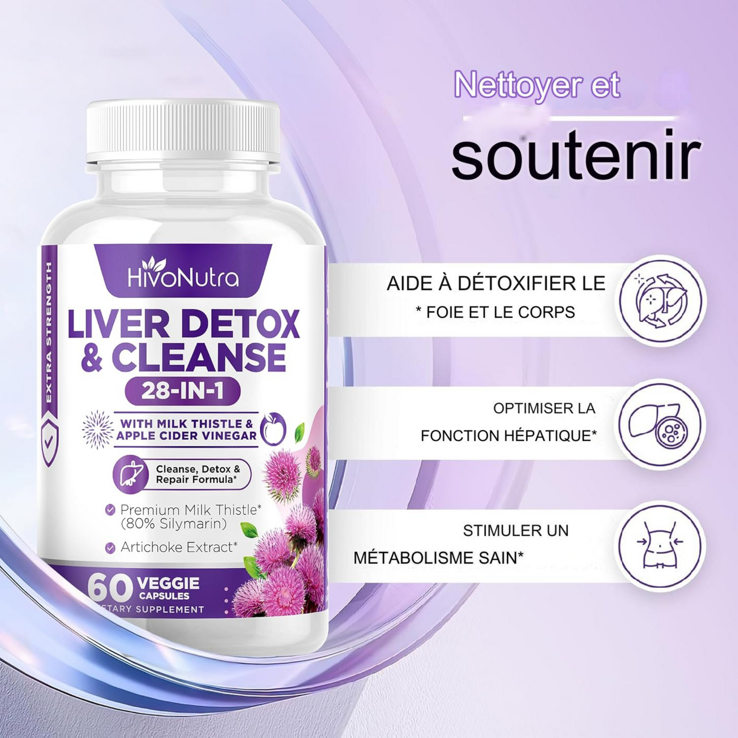 Capsules végétariennes pour nettoyer le foie et éliminer les toxines.