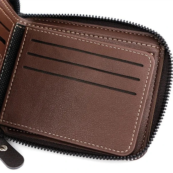 Portefeuille en cuir avec fermeture éclair pour homme