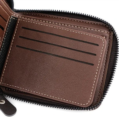 Portefeuille en cuir avec fermeture éclair pour homme