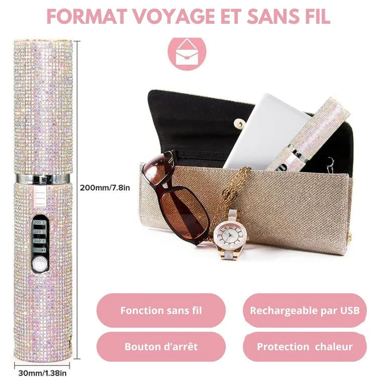 Mini lisseur à cheveux portable sans fil.