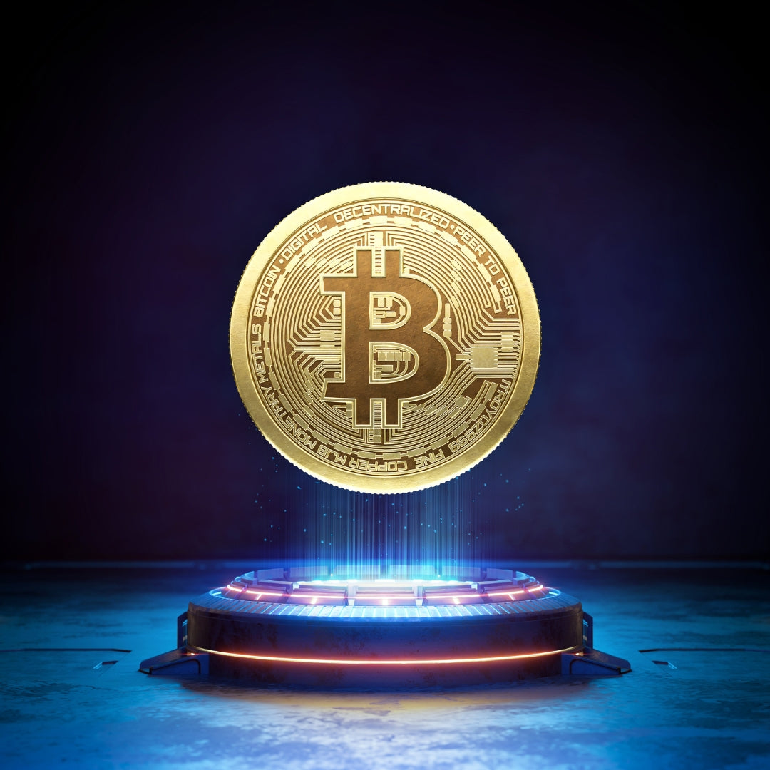 Pièce de monnaie Bitcoin magique et puissante.