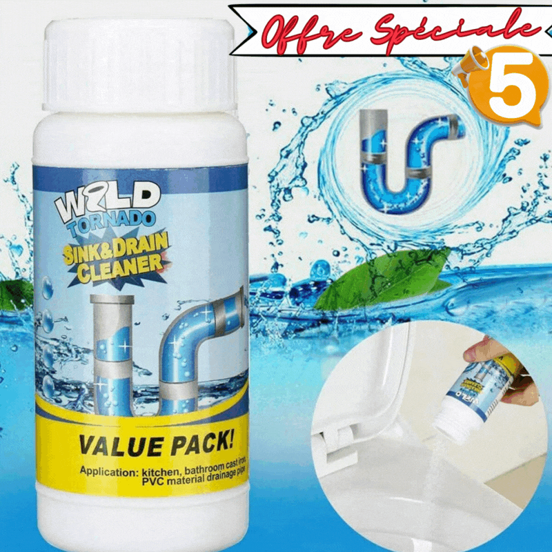 Pack de 5 nettoyants en poudre pour tuyaux d'évacuation.