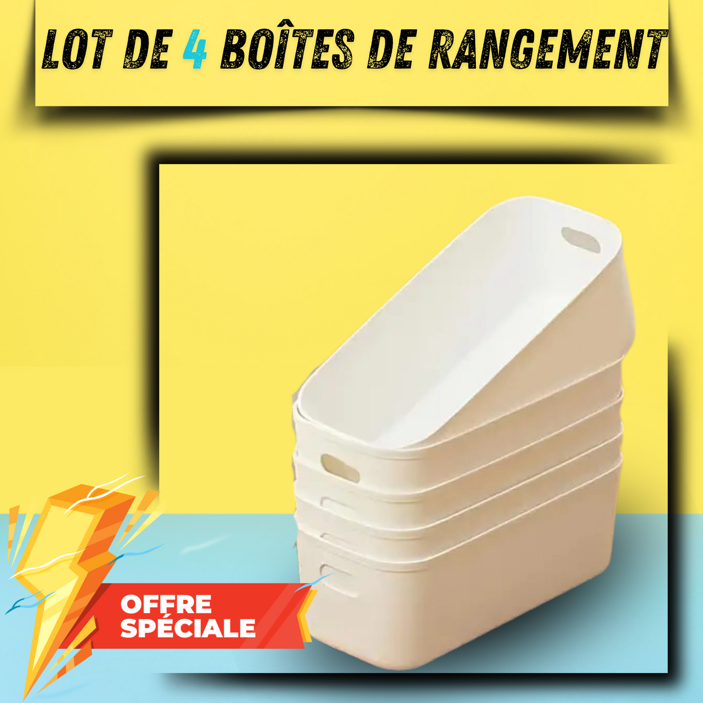 Lot de 4 boîtes de rangement en plastique.