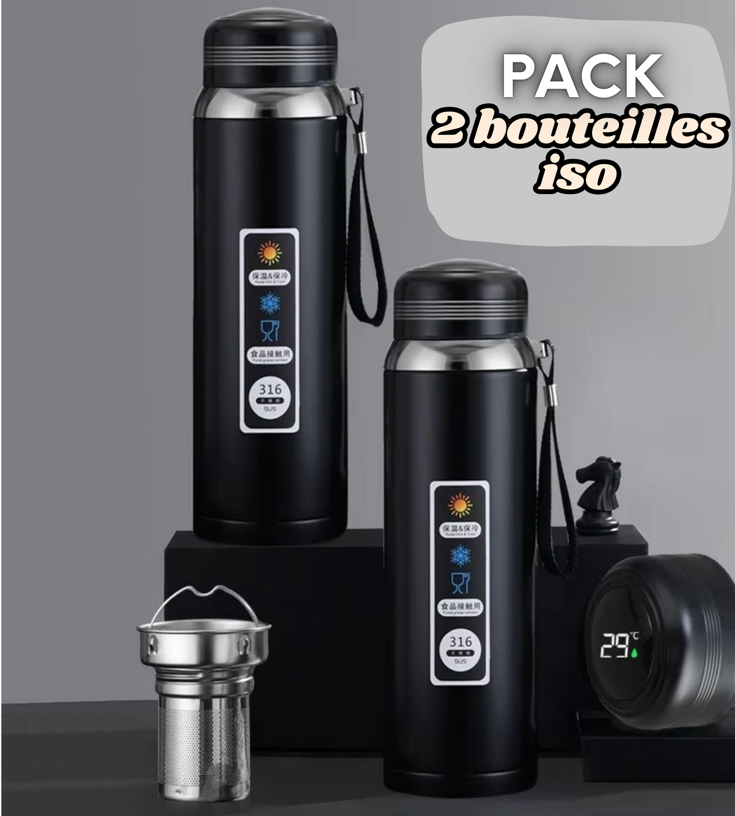 Pack Duo de Bouteilles Isothermes 1000 ml.