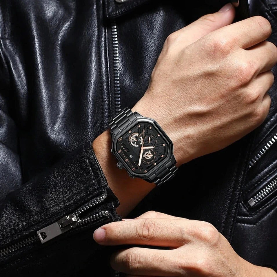 POEDAGAR-Montre pour homme à cadran carré.